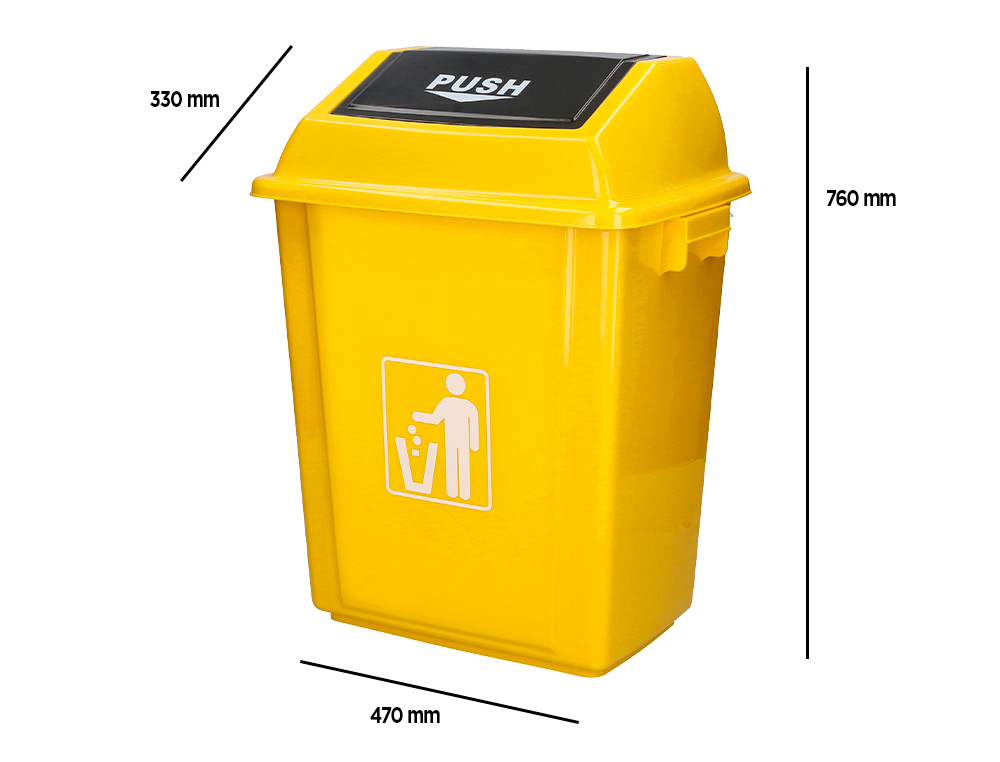 POUBELLE Q-CONNECT PLASTIQUE COUVERCLE BASCULANT 58L       470X330X760MM COLORIS JAUNE