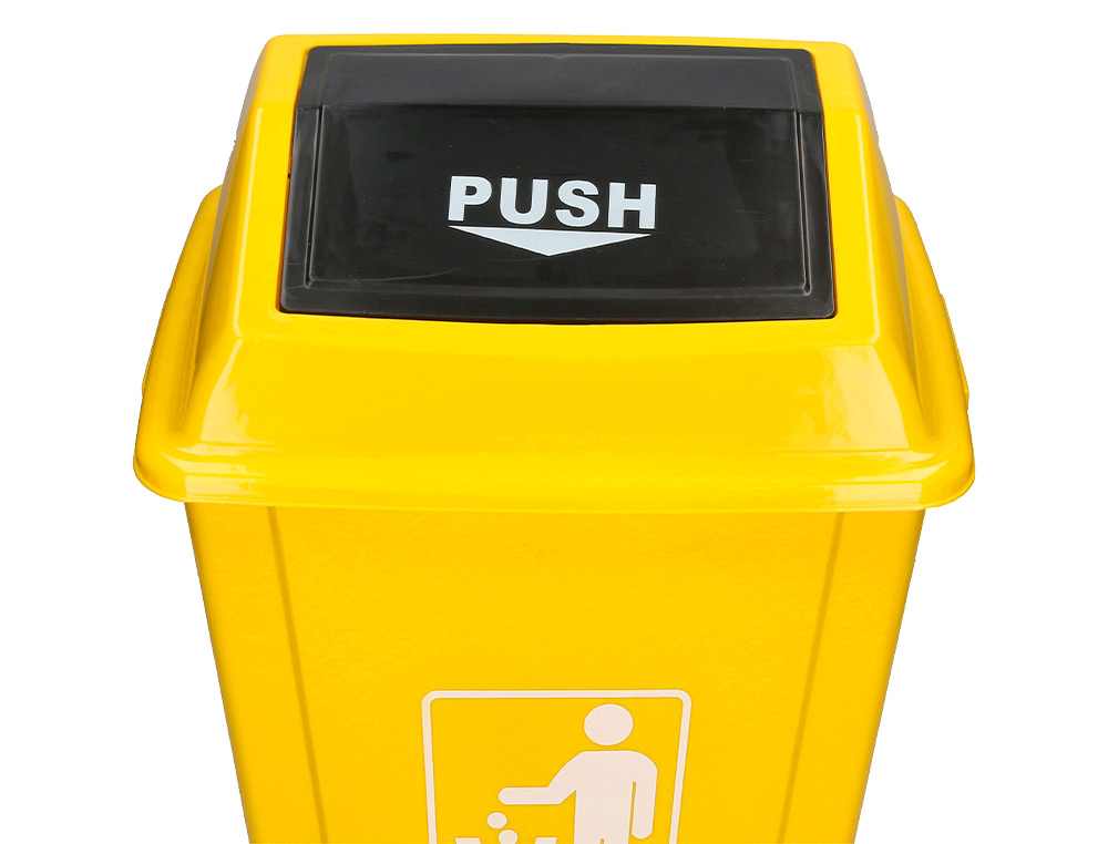 POUBELLE Q-CONNECT PLASTIQUE COUVERCLE BASCULANT 58L       470X330X760MM COLORIS JAUNE