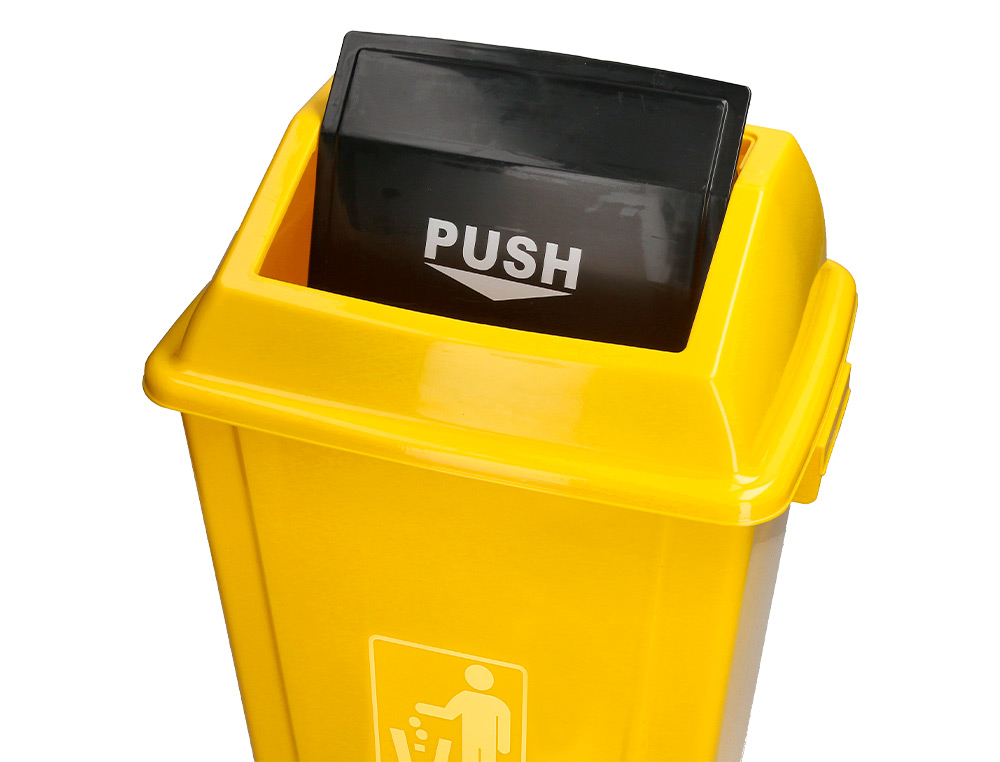 POUBELLE Q-CONNECT PLASTIQUE COUVERCLE BASCULANT 58L       470X330X760MM COLORIS JAUNE