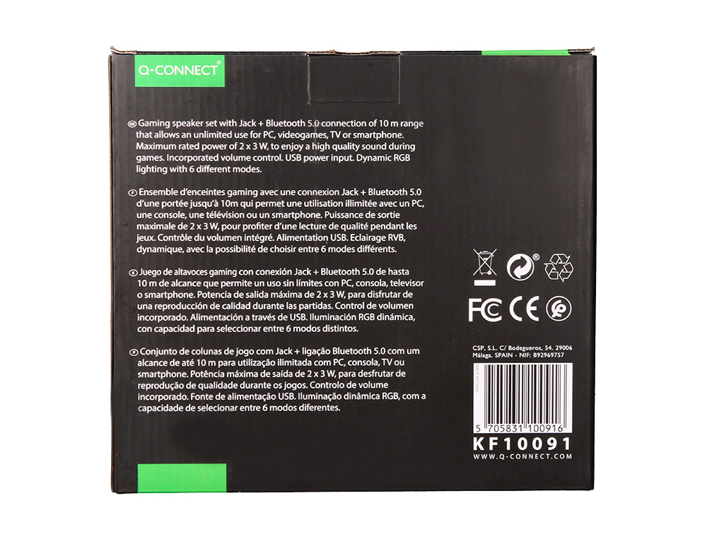 HAUT-PARLEURS Q-CONNECT GAMING BLUETOOTH LUMIERE RVB PUISSANCE MAXIMALE 2X3W CONTROLE DU VOLUME COLORIS