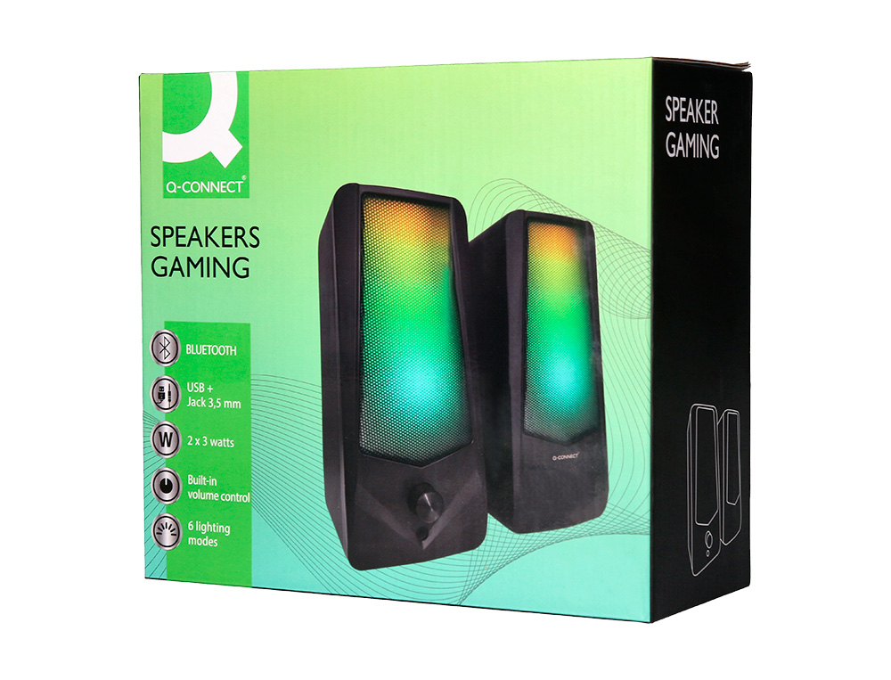 HAUT-PARLEURS Q-CONNECT GAMING BLUETOOTH LUMIERE RVB PUISSANCE MAXIMALE 2X3W CONTROLE DU VOLUME COLORIS