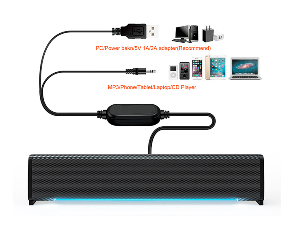 BARRE DE SON Q-CONNECT POUR ORDINATEUR AVEC LUMIERE LED COLORIS NOIR