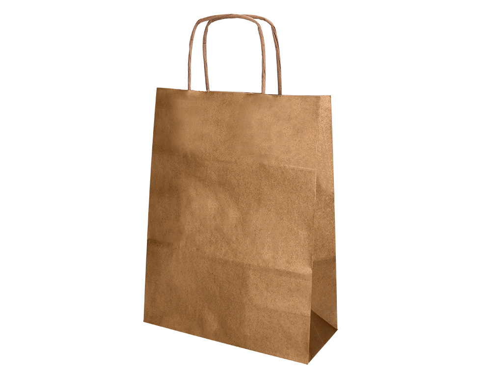 SAC PAPIER Q-CONNECT KRAFT NATUREL LISSE XS ANSE         TORSADEE 180X240X80MM