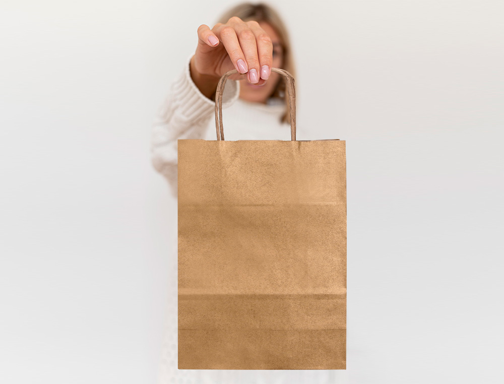 SAC PAPIER Q-CONNECT KRAFT NATUREL LISSE XS ANSE         TORSADEE 180X240X80MM