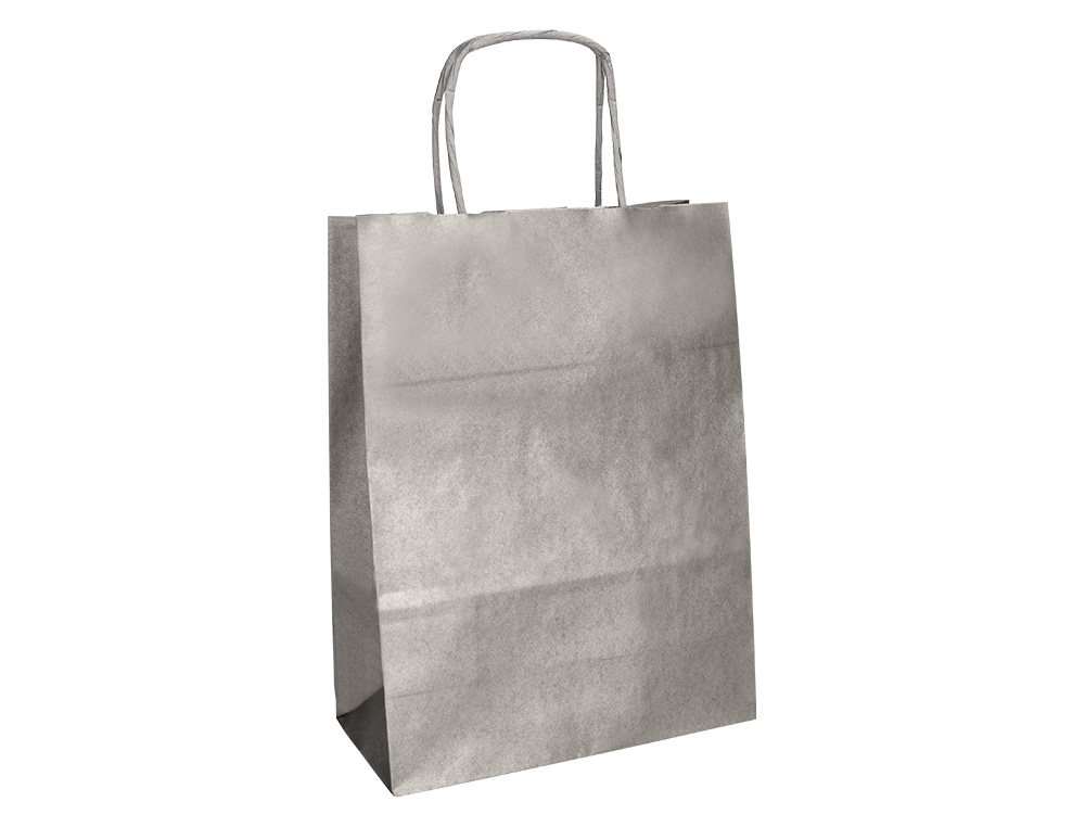 SAC PAPIER Q-CONNECT KRAFT LISSE XS ANSE TORSADEE        180X240X80MM COLORIS ARGENT