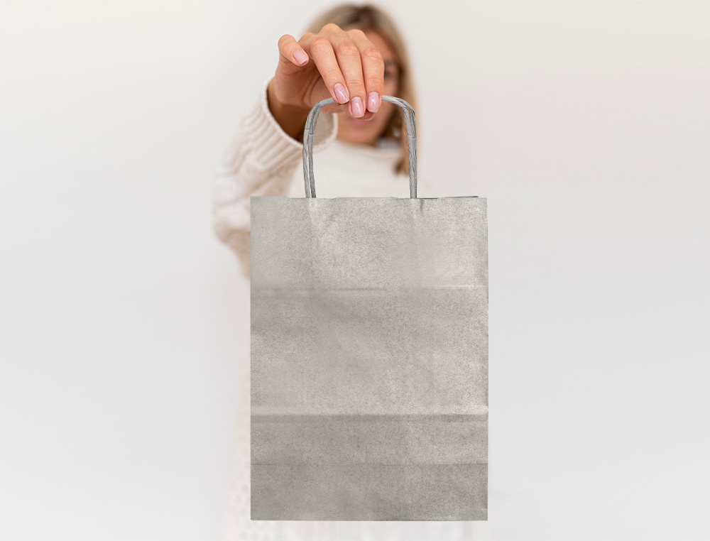 SAC PAPIER Q-CONNECT KRAFT LISSE XS ANSE TORSADEE        180X240X80MM COLORIS ARGENT