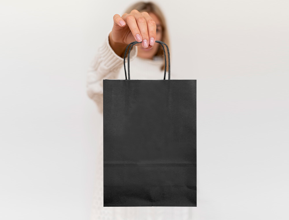 SAC PAPIER Q-CONNECT CELLULOSE M ANSE TORSADEE 270X370X12MM COLORIS NOIR