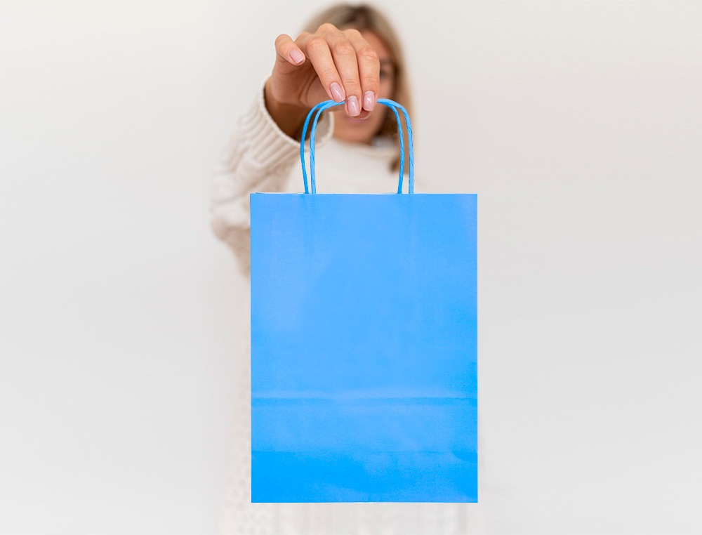 SAC PAPIER Q-CONNECT CELLULOSE M ANSE TORSADEE     270X370X12MM COLORIS BLEU     CIEL