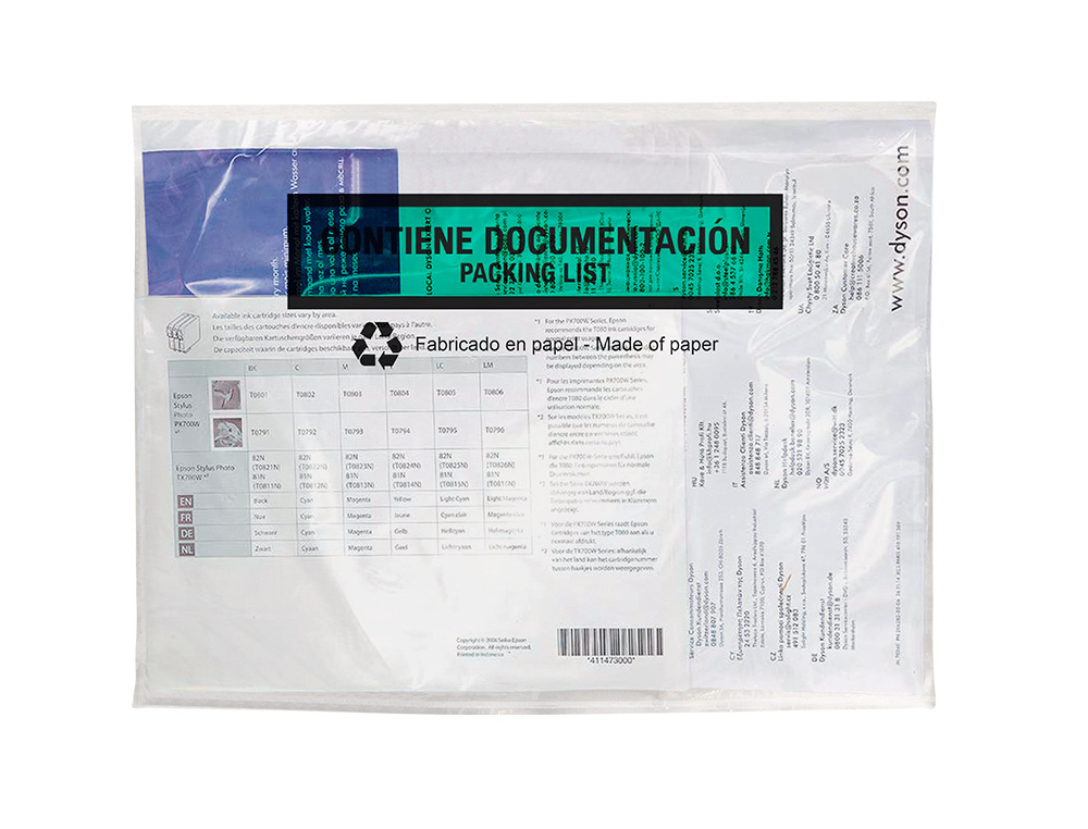POCHETTE PORTE-DOCUMENTS Q-CONNECT 240X135MM AUTO-ADHESIVE EN PAPIER TEXTE ESPAGNOL ANGLAIS BOITE 100 UNITES