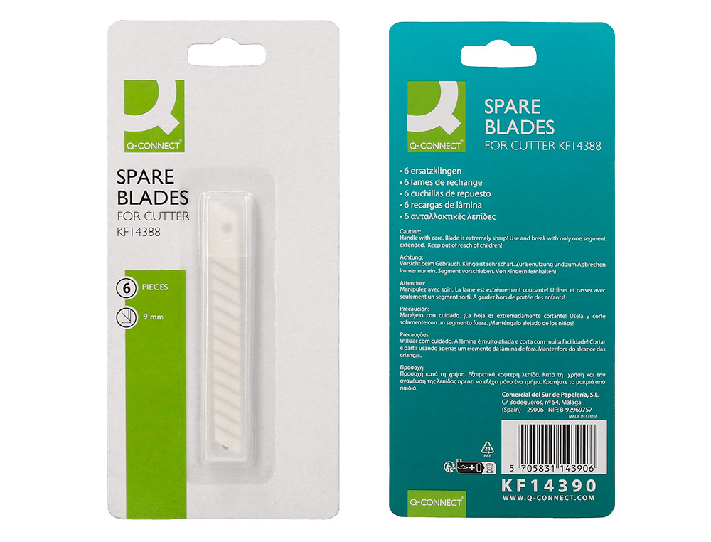 LAME 9MM DE RECHANGE Q-CONNECTPOUR CUTTER CERAMIQUE KF14388 BLISTER 6 UNITES