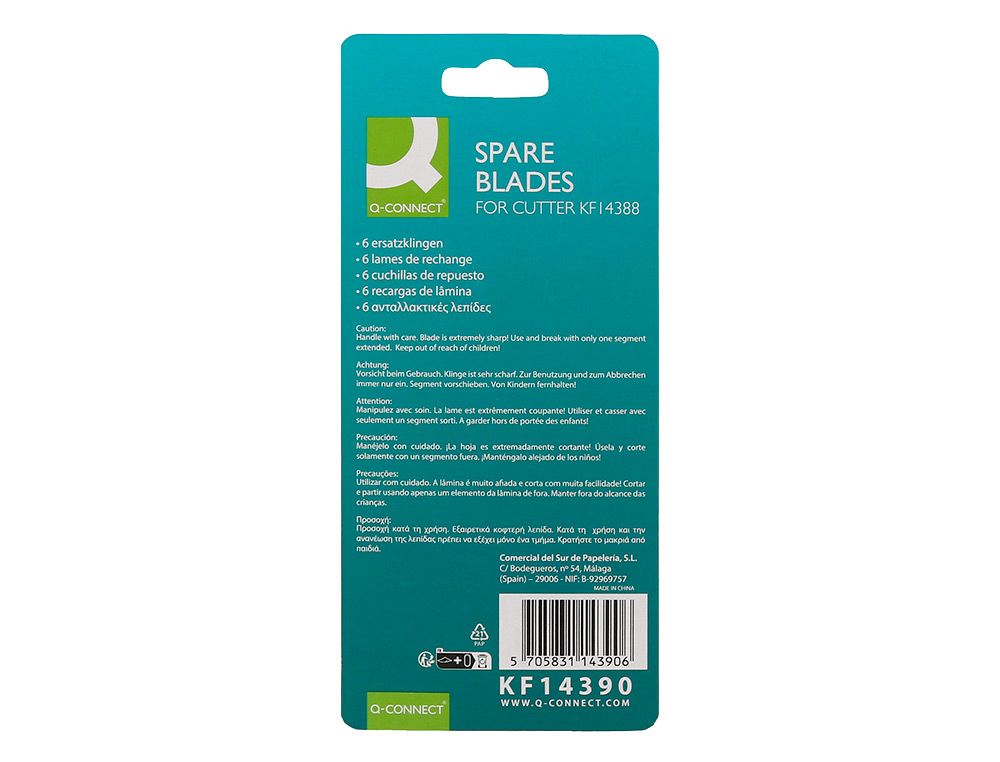 LAME 9MM DE RECHANGE Q-CONNECTPOUR CUTTER CERAMIQUE KF14388 BLISTER 6 UNITES