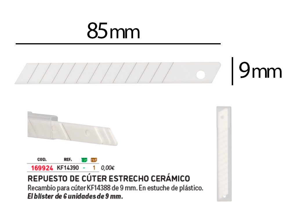 LAME 9MM DE RECHANGE Q-CONNECTPOUR CUTTER CERAMIQUE KF14388 BLISTER 6 UNITES