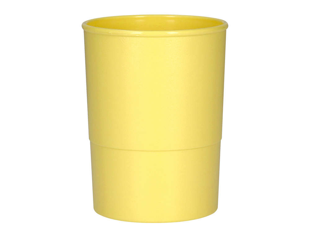 POT A CRAYONS Q-CONNECT PLASTIQUE DIAMETRE 75MM       HAUTEUR 100MM COLORIS JAUNE   PASTEL OPAQUE
