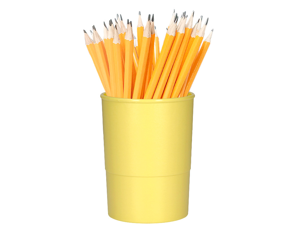 POT A CRAYONS Q-CONNECT PLASTIQUE DIAMETRE 75MM       HAUTEUR 100MM COLORIS JAUNE   PASTEL OPAQUE