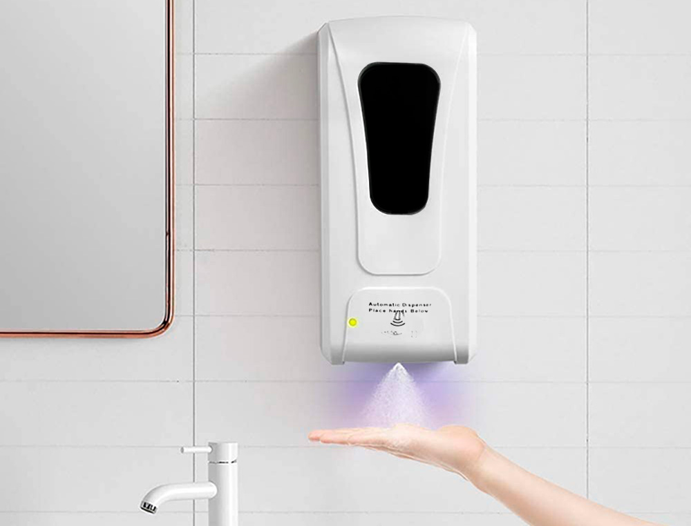 DISTRIBUTEUR GEL ET SAVON Q-CONNECT AUTOMATIQUE CAPTEUR ET SUPPORT METALLIQUE HAUTEUR 152CM CAPACITE 1000ML BLANC