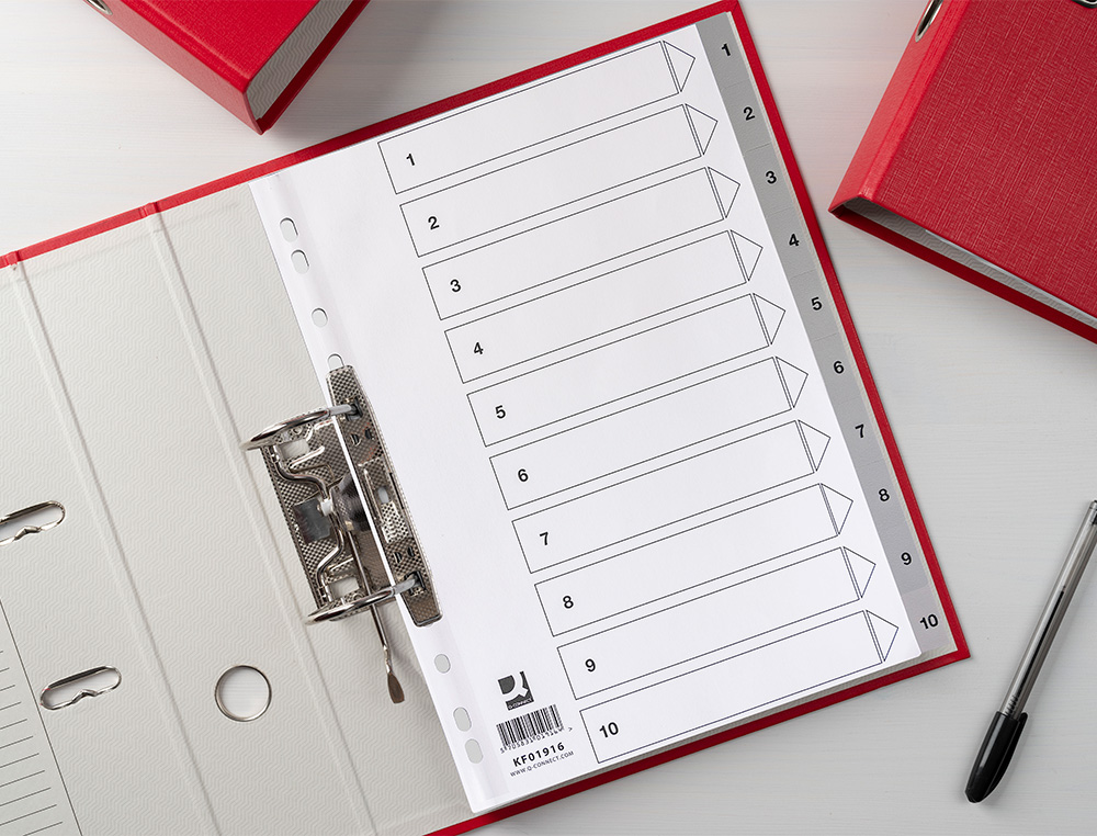 INTERCALAIRE Q-CONNECT NUMERIQUE 1-10 PLASTIQUE 10   POSITIONS A4 INDICE           MULTIPERFORE