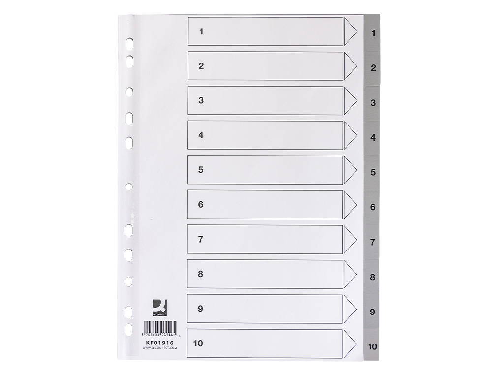 INTERCALAIRE Q-CONNECT NUMERIQUE 1-10 PLASTIQUE 10   POSITIONS A4 INDICE           MULTIPERFORE