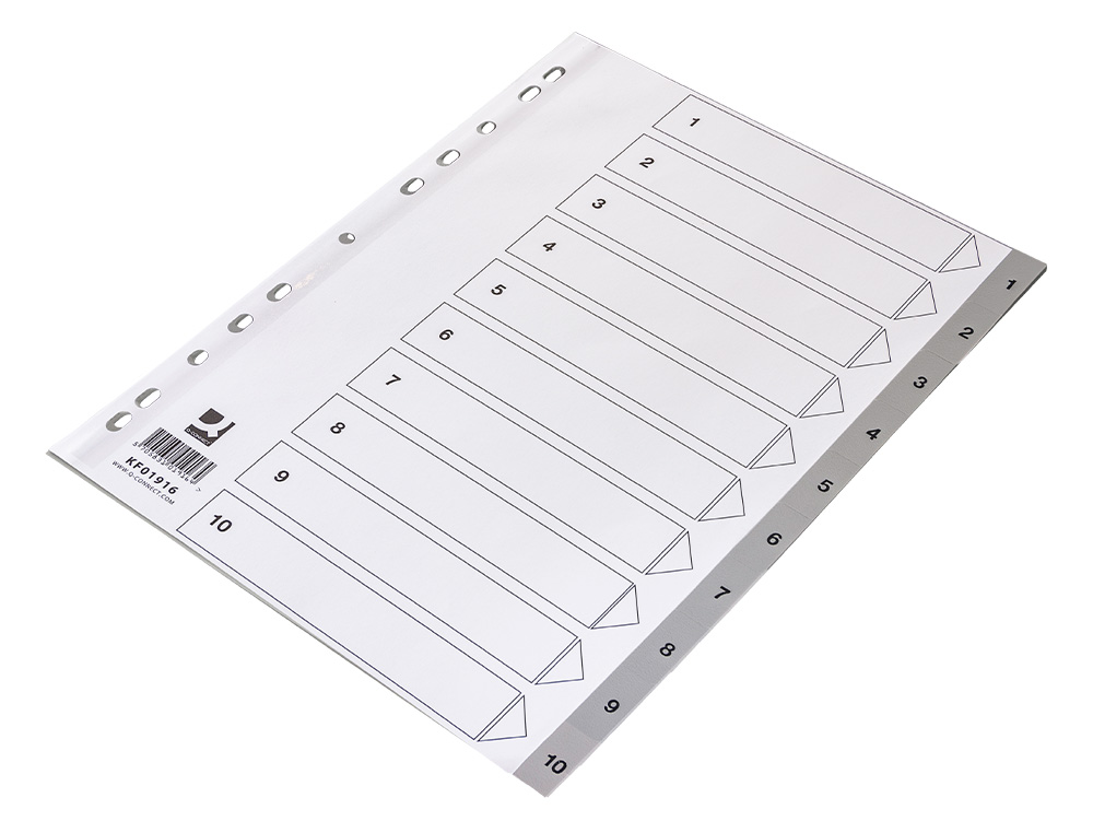 INTERCALAIRE Q-CONNECT NUMERIQUE 1-10 PLASTIQUE 10   POSITIONS A4 INDICE           MULTIPERFORE