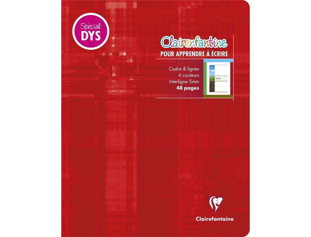 CAHIER CLAIREFONTAINE ECRITURE PIQUE SPECIAL DYS 170X220MM 48P REGLURE CADRE ET LIGNES 4 COULEURS ET