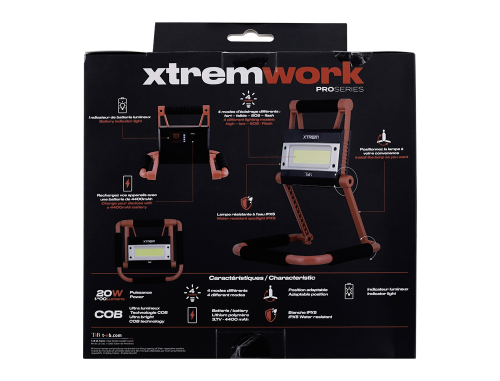 LAMPE EXTERIEURE T'NB XTREMWORK ETANCHE FONCTION    STATION DE CHARGE COLORIS     NOIR