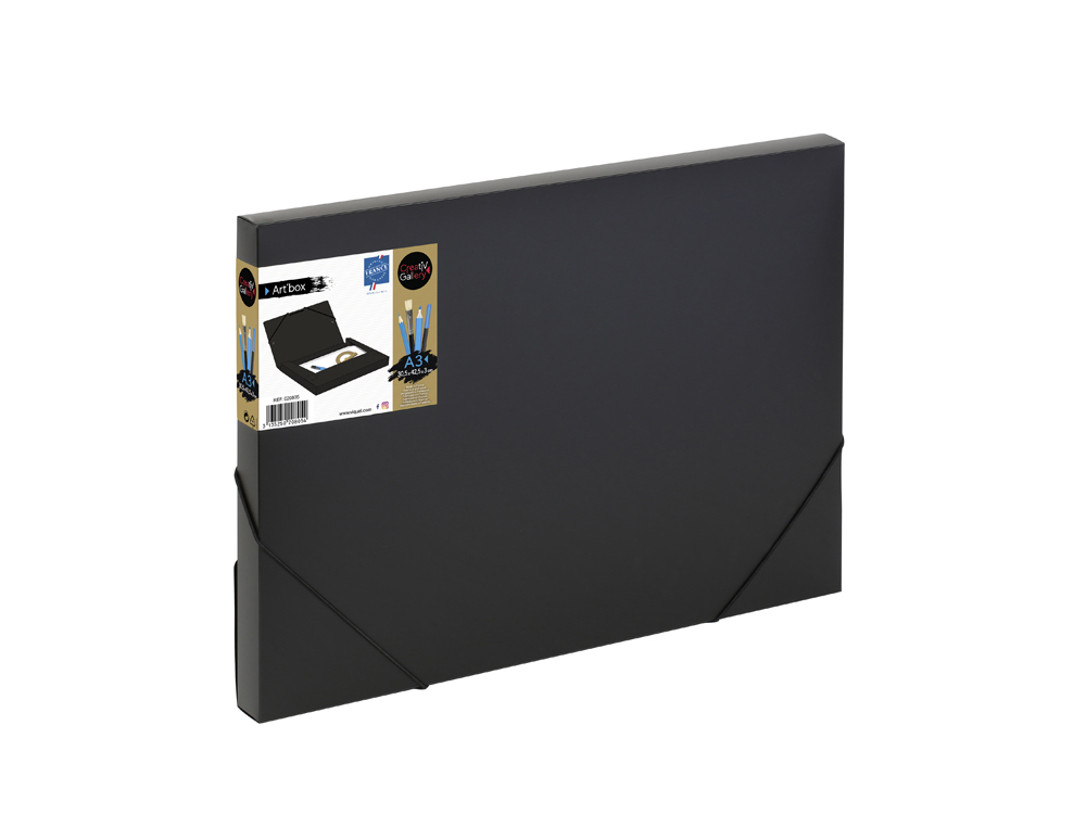 BOITE DE CLASSEMENT VIQUEL ART'BOX A3 PP CREATIV'GALLERY DOS 3CM FERMETURE ELASTIQUE COLORIS NOIR