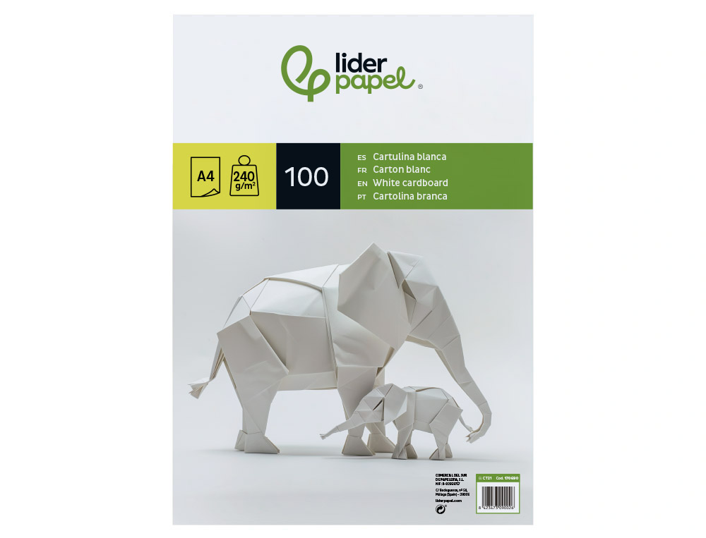 PAPIER CARTONNE LIDERPAPEL A4 240GR COLORIS BLANC PAQUET 100 FEUILLES
