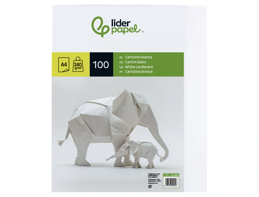 PAPIER CARTONNE LIDERPAPEL A4 240GR COLORIS BLANC PAQUET 100 FEUILLES