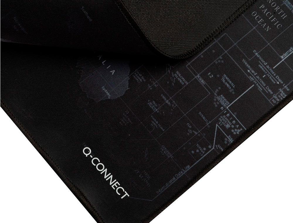 TAPIS SOURIS Q-CONNECT XXL 900X400MM COLORIS NOIR AVEC   DESIGN CARTE DU MONDE