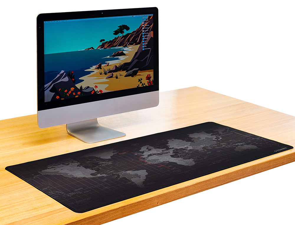 TAPIS SOURIS Q-CONNECT XXL 900X400MM COLORIS NOIR AVEC   DESIGN CARTE DU MONDE