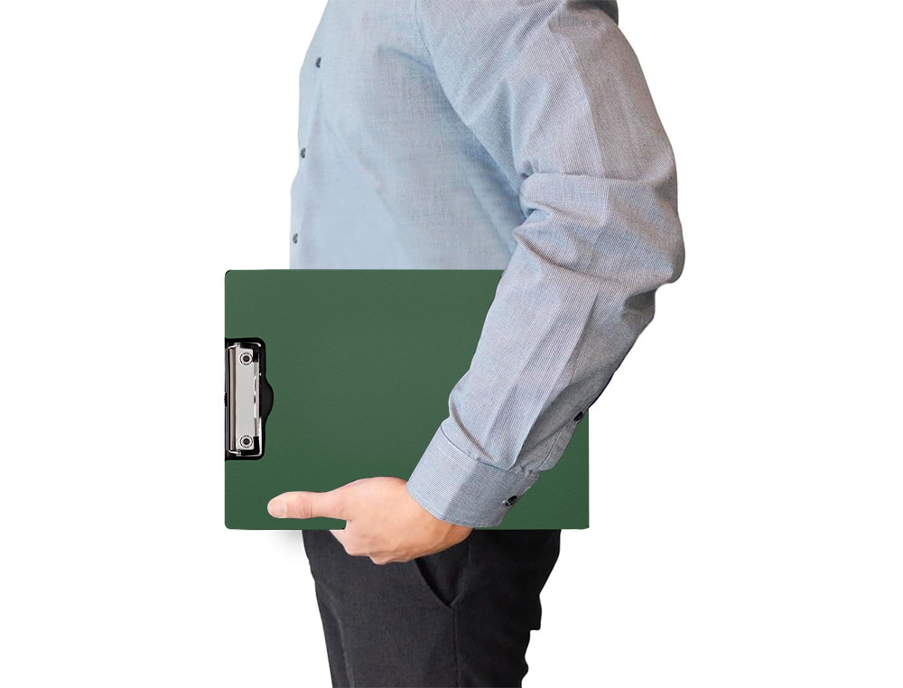 PORTE-BLOC Q-CONNECT MINICLIP SUPERIEUR DIN A4 PLASTIQUE    50% RECYCLE EPAISSEUR 2,1MM   COLORIS VERT OLIVE