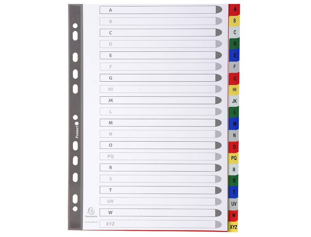 INTERCALAIRE EXACOMPTA A4 ALPHABETHIQUE A-Z PP 20       ONGLETS INDEX + COLORIS       ASSORTIS