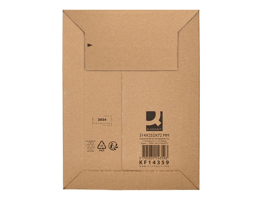 POCHETTE D'EXPEDITION Q-CONNECT CARTON 100% RECYCLE ET RECYCLABLE FERMETURE AUTO-ADHESIVE 314X252X72MM COLORIS KRAFT