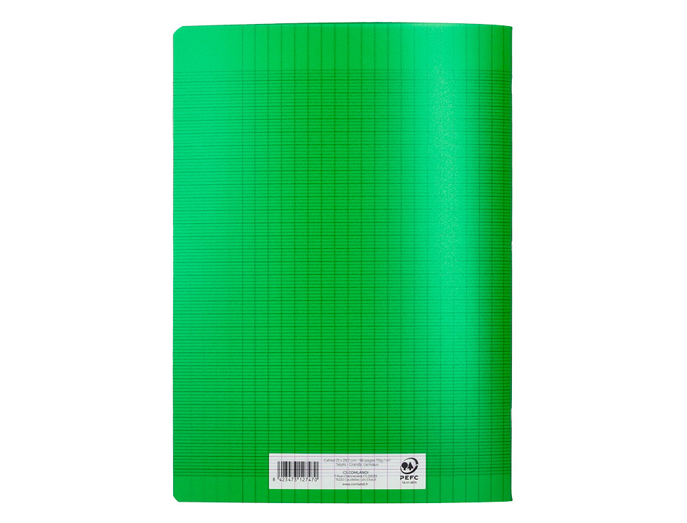 CAHIER PIQURE LIDERPAPEL COUVERTURE PP 210X297MM 96P SEYES COLORIS VERT