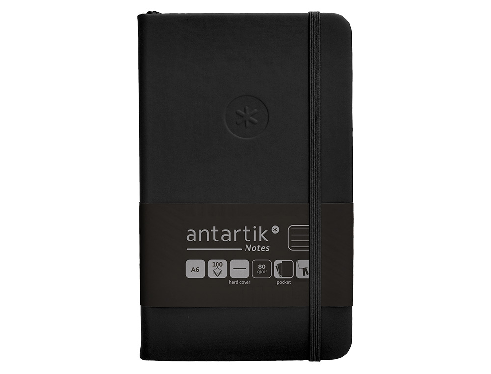 CARNET A6 ANTARTIK NOTES LIGNECOUVERTURE RIGIDE FERMETURE ELASTIQUE 100 PAGES 80GR COLORIS NOIR