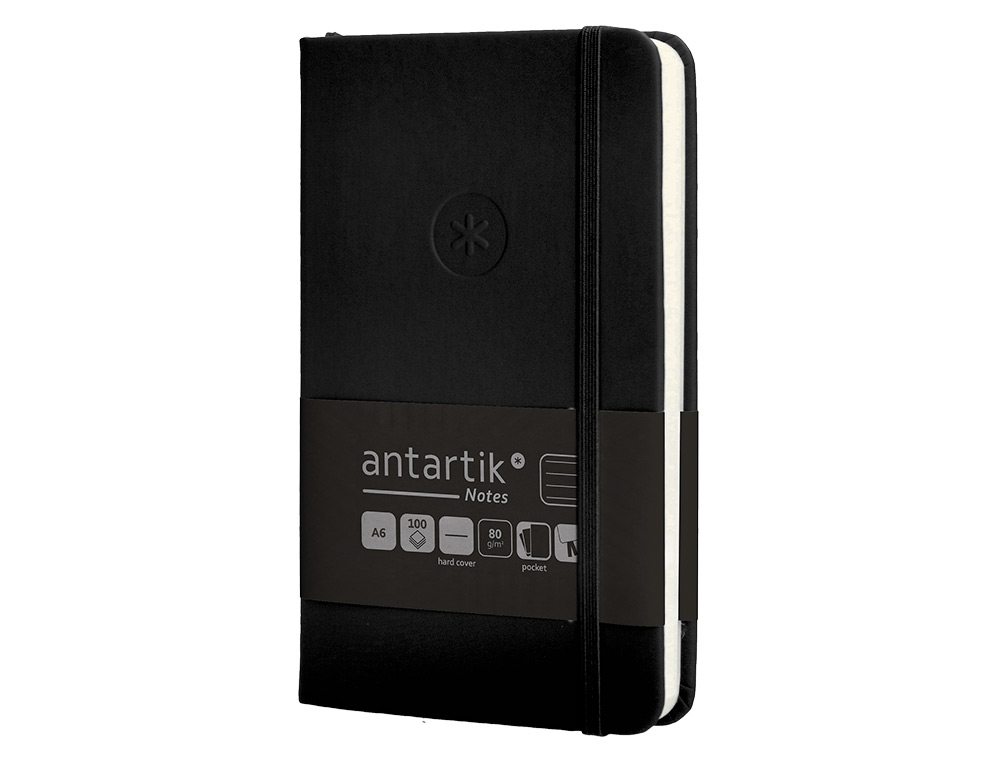 CARNET A6 ANTARTIK NOTES LIGNECOUVERTURE RIGIDE FERMETURE ELASTIQUE 100 PAGES 80GR COLORIS NOIR