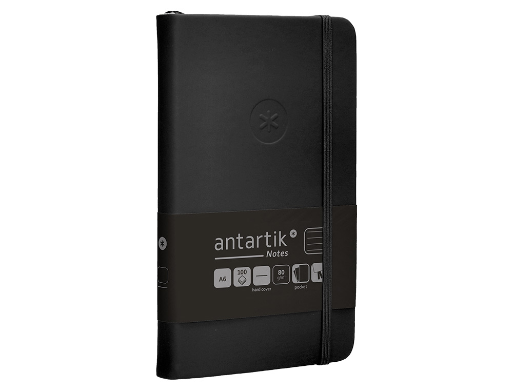CARNET A6 ANTARTIK NOTES LIGNECOUVERTURE RIGIDE FERMETURE ELASTIQUE 100 PAGES 80GR COLORIS NOIR