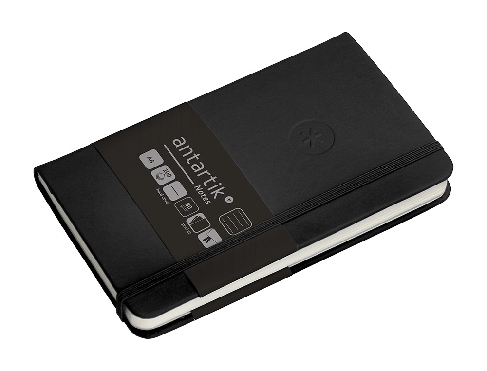 CARNET A6 ANTARTIK NOTES LIGNECOUVERTURE RIGIDE FERMETURE ELASTIQUE 100 PAGES 80GR COLORIS NOIR