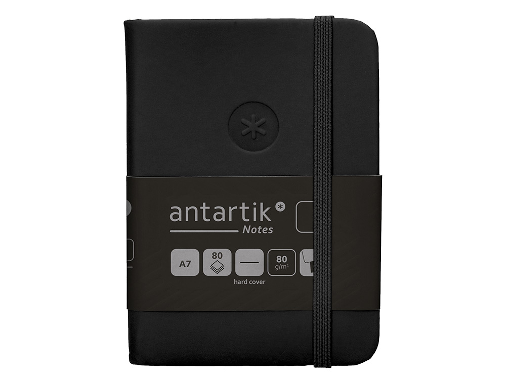CARNET A7 ANTARTIK NOTES PAPIER UNI IVOIRE COUVERTURE RIGIDE FERMETURE ELASTIQUE 160PAGES 80GR COLORIS NOIR