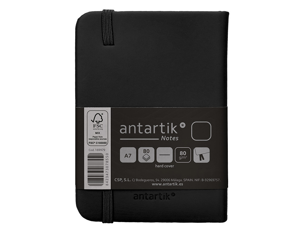 CARNET A7 ANTARTIK NOTES PAPIER UNI IVOIRE COUVERTURE RIGIDE FERMETURE ELASTIQUE 160PAGES 80GR COLORIS NOIR