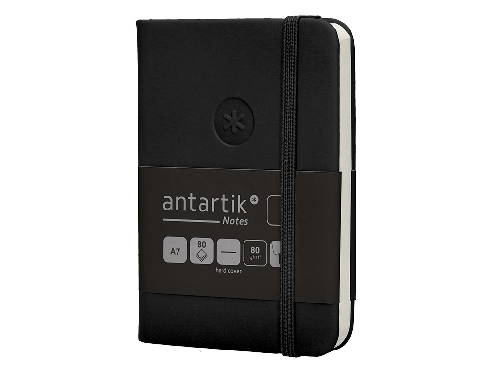 CARNET A7 ANTARTIK NOTES PAPIER UNI IVOIRE COUVERTURE RIGIDE FERMETURE ELASTIQUE 160PAGES 80GR COLORIS NOIR
