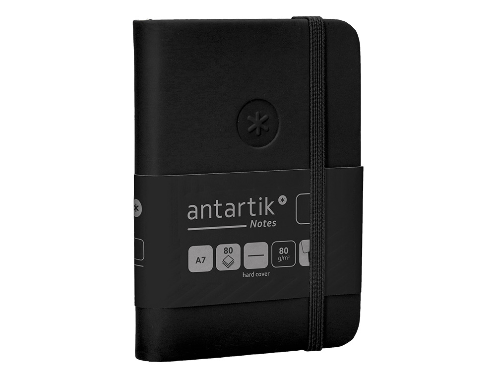 CARNET A7 ANTARTIK NOTES PAPIER UNI IVOIRE COUVERTURE RIGIDE FERMETURE ELASTIQUE 160PAGES 80GR COLORIS NOIR