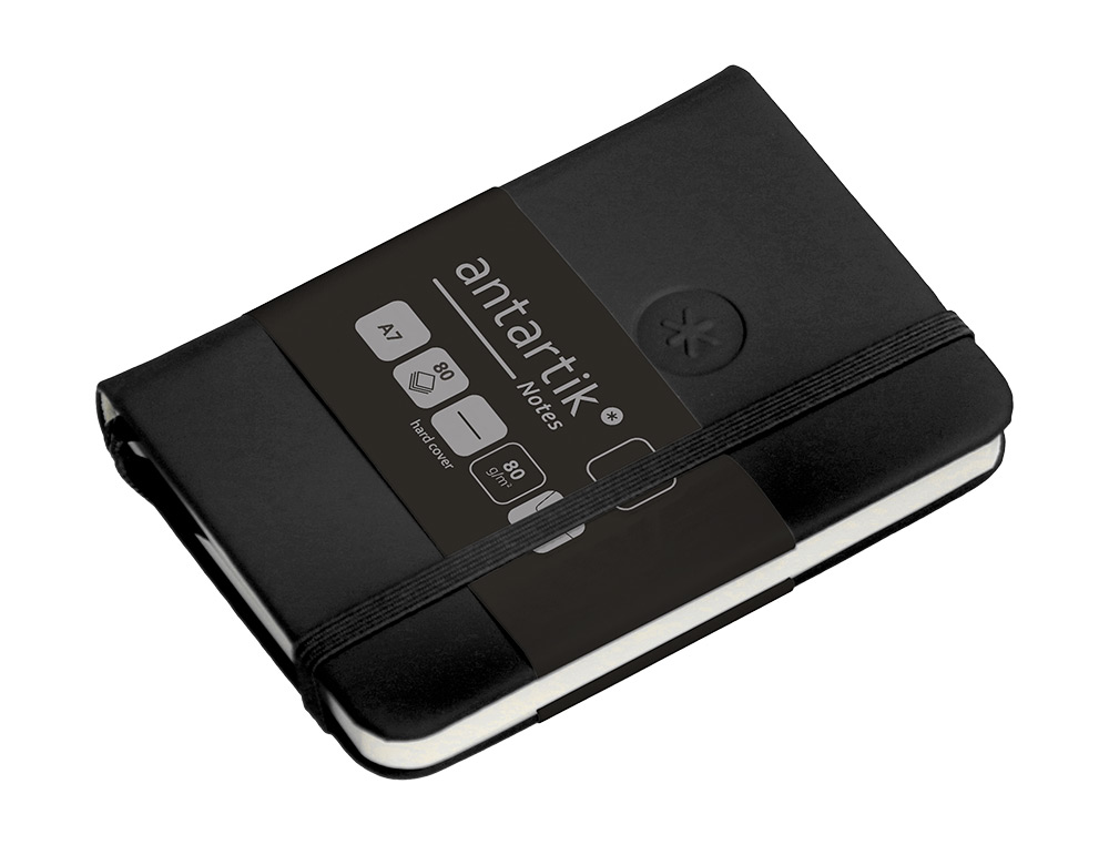 CARNET A7 ANTARTIK NOTES PAPIER UNI IVOIRE COUVERTURE RIGIDE FERMETURE ELASTIQUE 160PAGES 80GR COLORIS NOIR