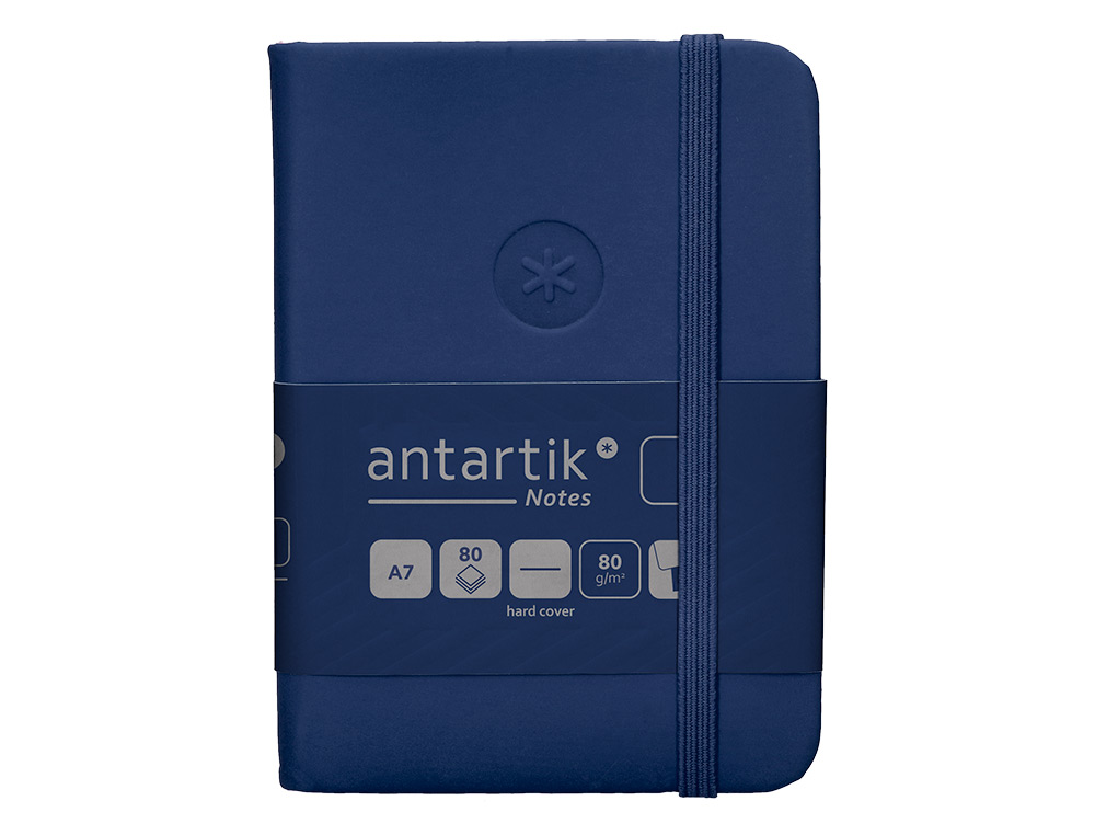 CARNET A7 ANTARTIK NOTES PAPIER UNI IVOIRE COUVERTURE  RIGIDE FERMETURE ELASTIQUE 80 PAGES 80GR COLORIS BLEU MARINE