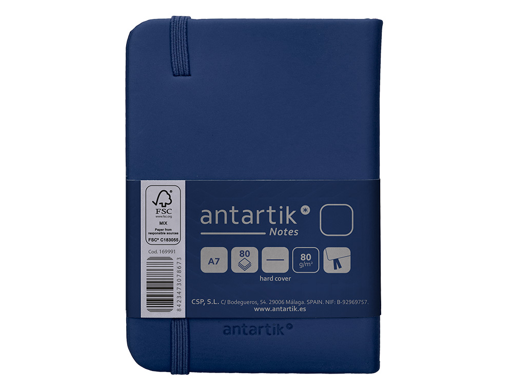 CARNET A7 ANTARTIK NOTES PAPIER UNI IVOIRE COUVERTURE  RIGIDE FERMETURE ELASTIQUE 80 PAGES 80GR COLORIS BLEU MARINE