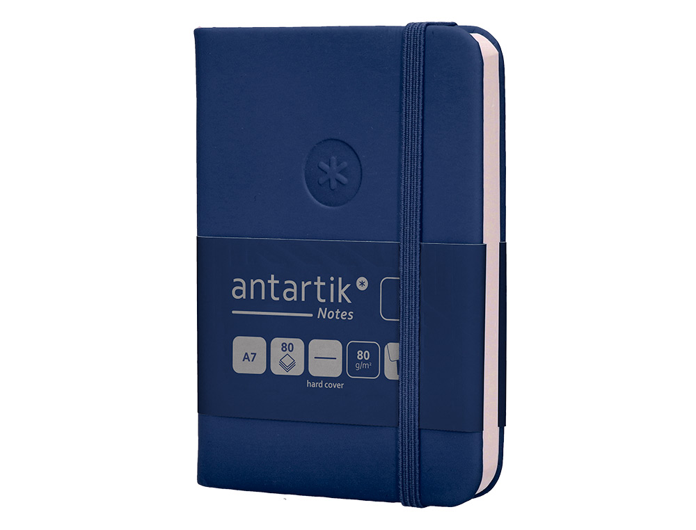 CARNET A7 ANTARTIK NOTES PAPIER UNI IVOIRE COUVERTURE  RIGIDE FERMETURE ELASTIQUE 80 PAGES 80GR COLORIS BLEU MARINE