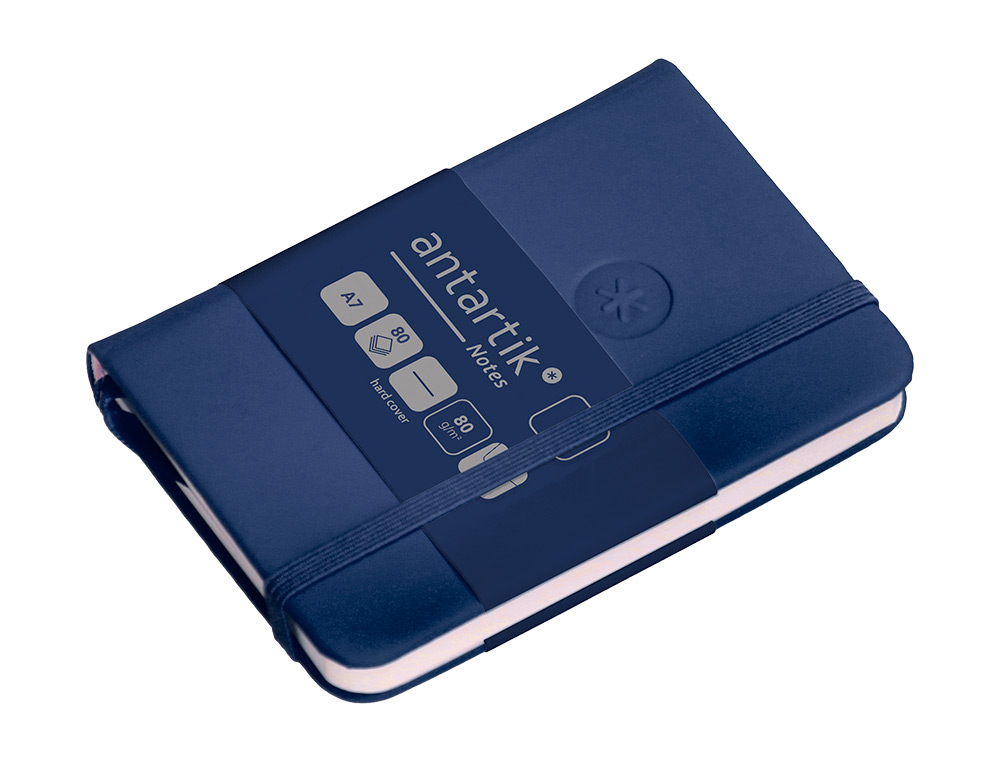 CARNET A7 ANTARTIK NOTES PAPIER UNI IVOIRE COUVERTURE  RIGIDE FERMETURE ELASTIQUE 80 PAGES 80GR COLORIS BLEU MARINE