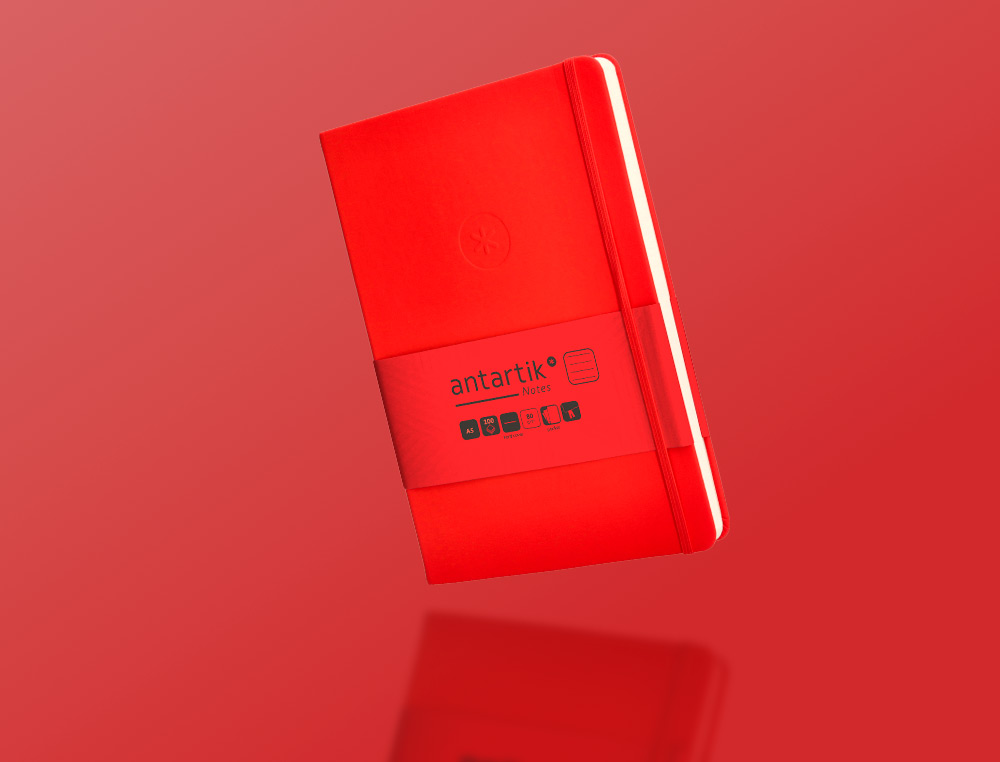 CARNET FERMETURE ELASTIQUE ANTARTIK NOTES COUVERTURE     RIGIDE A5 LIGNE 100 FEUILLES  80GR FSC COLORIS ROUGE