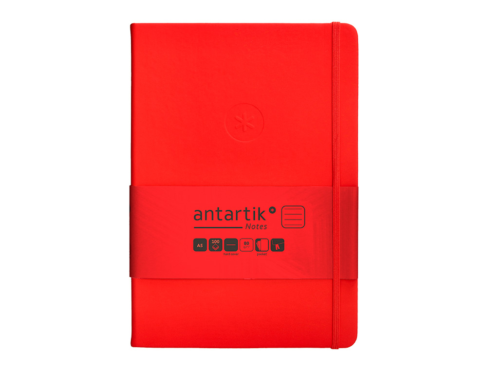 CARNET FERMETURE ELASTIQUE ANTARTIK NOTES COUVERTURE     RIGIDE A5 LIGNE 100 FEUILLES  80GR FSC COLORIS ROUGE