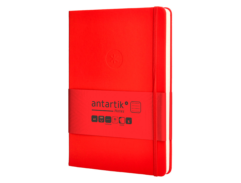 CARNET FERMETURE ELASTIQUE ANTARTIK NOTES COUVERTURE     RIGIDE A5 LIGNE 100 FEUILLES  80GR FSC COLORIS ROUGE