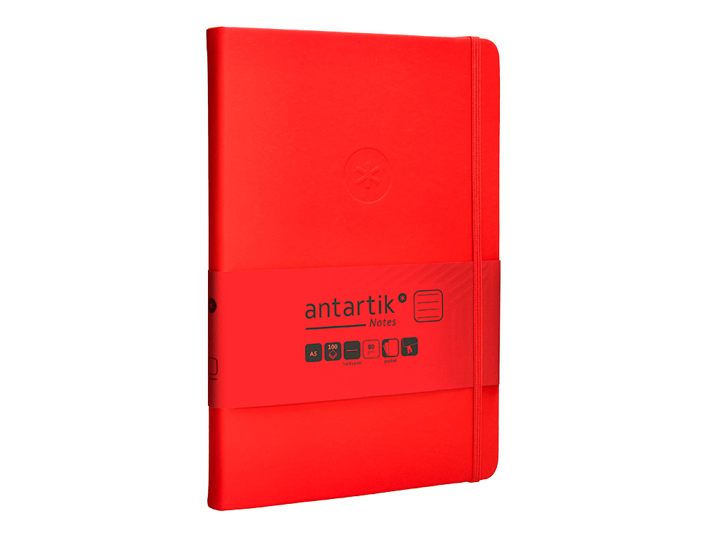 CARNET FERMETURE ELASTIQUE ANTARTIK NOTES COUVERTURE     RIGIDE A5 LIGNE 100 FEUILLES  80GR FSC COLORIS ROUGE